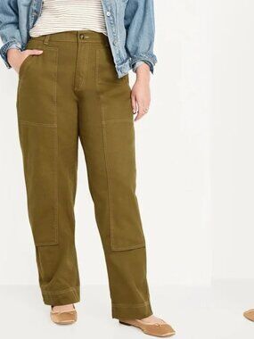 NWT OLD NAVY high rise utility straight pants in satin moss (sz14)